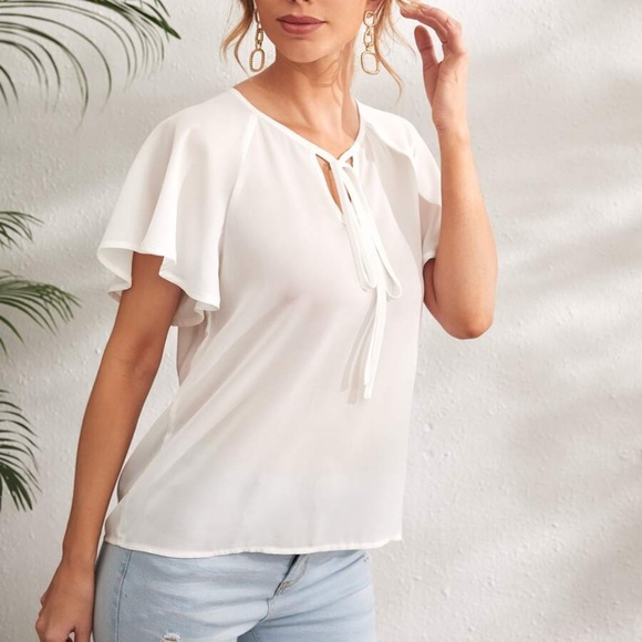 Bohemian Solid Butterfly Sleeve Blouse Work Office - Picture 3 of 16